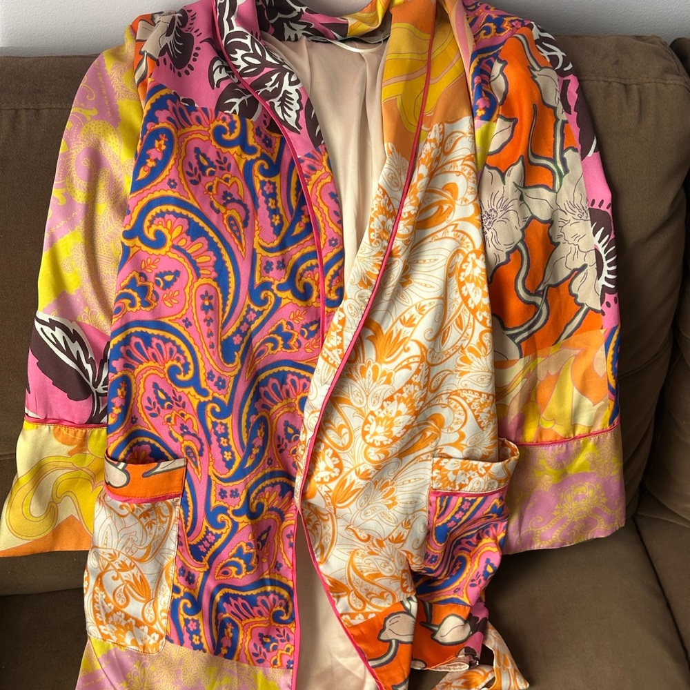 Colorful Wrap Blouse and Denim Shorts